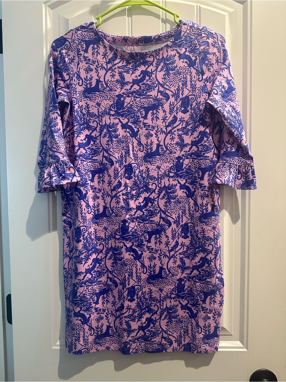 Lilly Pulitzer Pink and Blue Printed Ruffle-Sleeve Dress